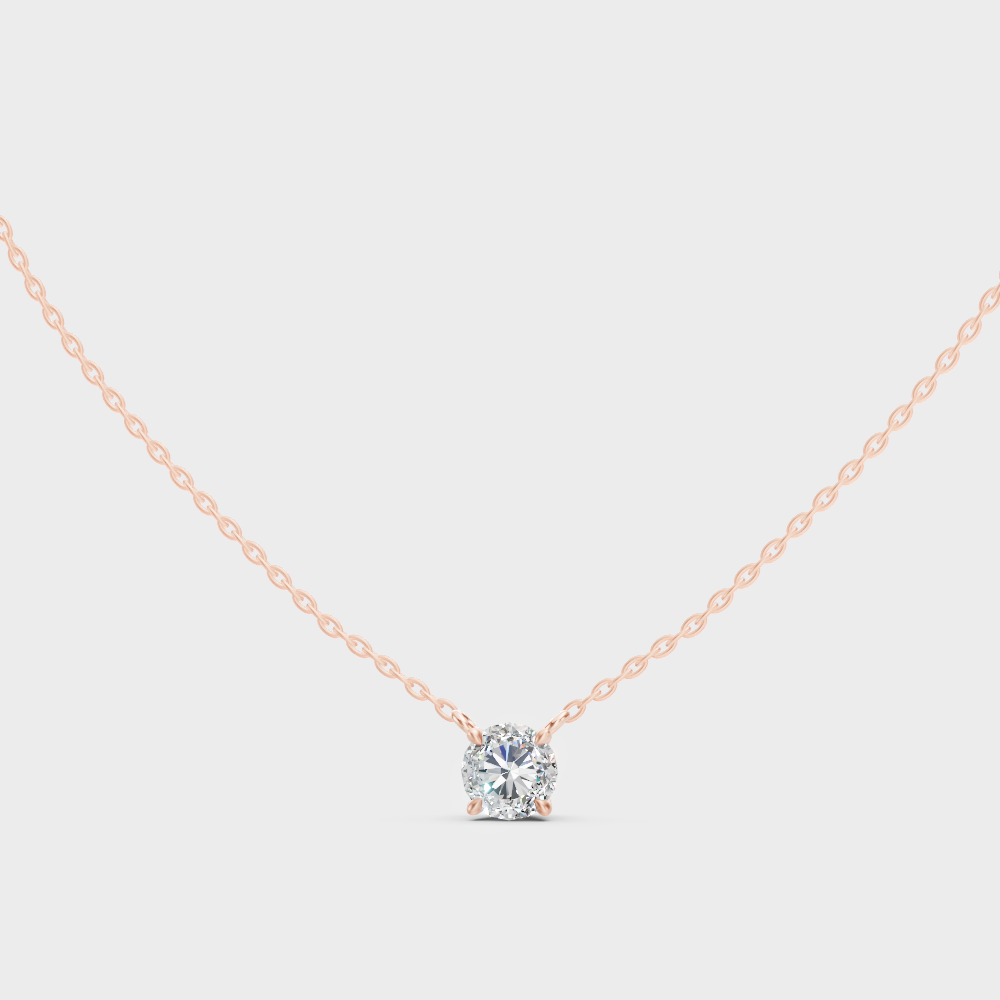 Romantic 14K Rose Gold Round Diamond Solitaire Pendant
